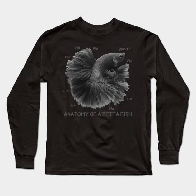 Anatomy of a Betta Fish And Funny Labels Long Sleeve T-Shirt by CentipedeWorks